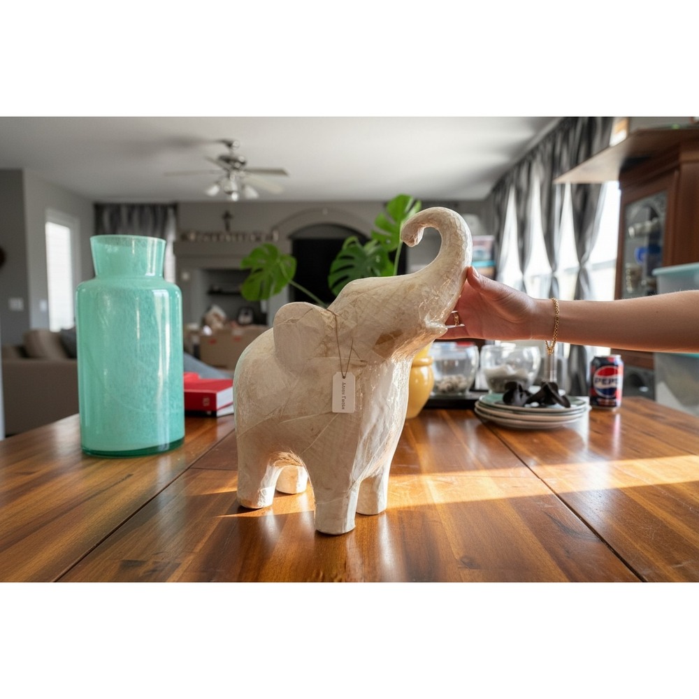 Elephant Figurine Home Decor Large Cream NWOT Capiz Shell Mosaic
